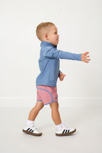 Retro Super Short in Dusty Pink with Slate Piping