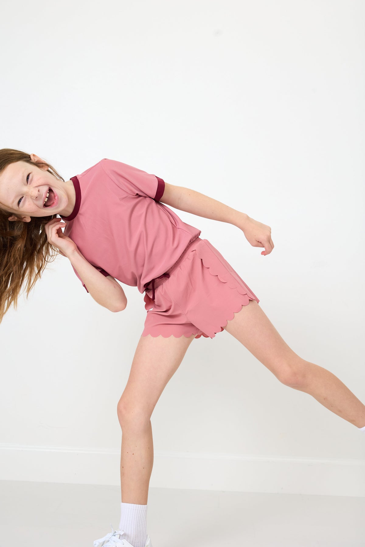 Scalloped Shorts in Dusty Pink