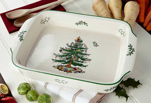 Christmas Tree 15" Rectangular Handled Dish