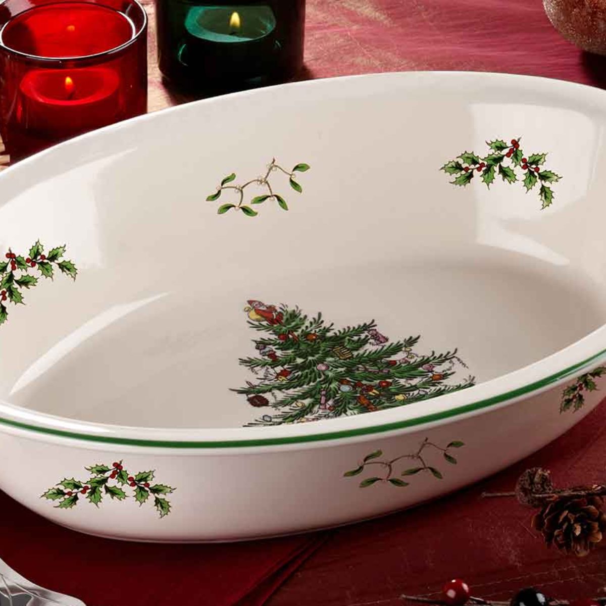 Christmas Tree 12.5" Oval Rim Dish
