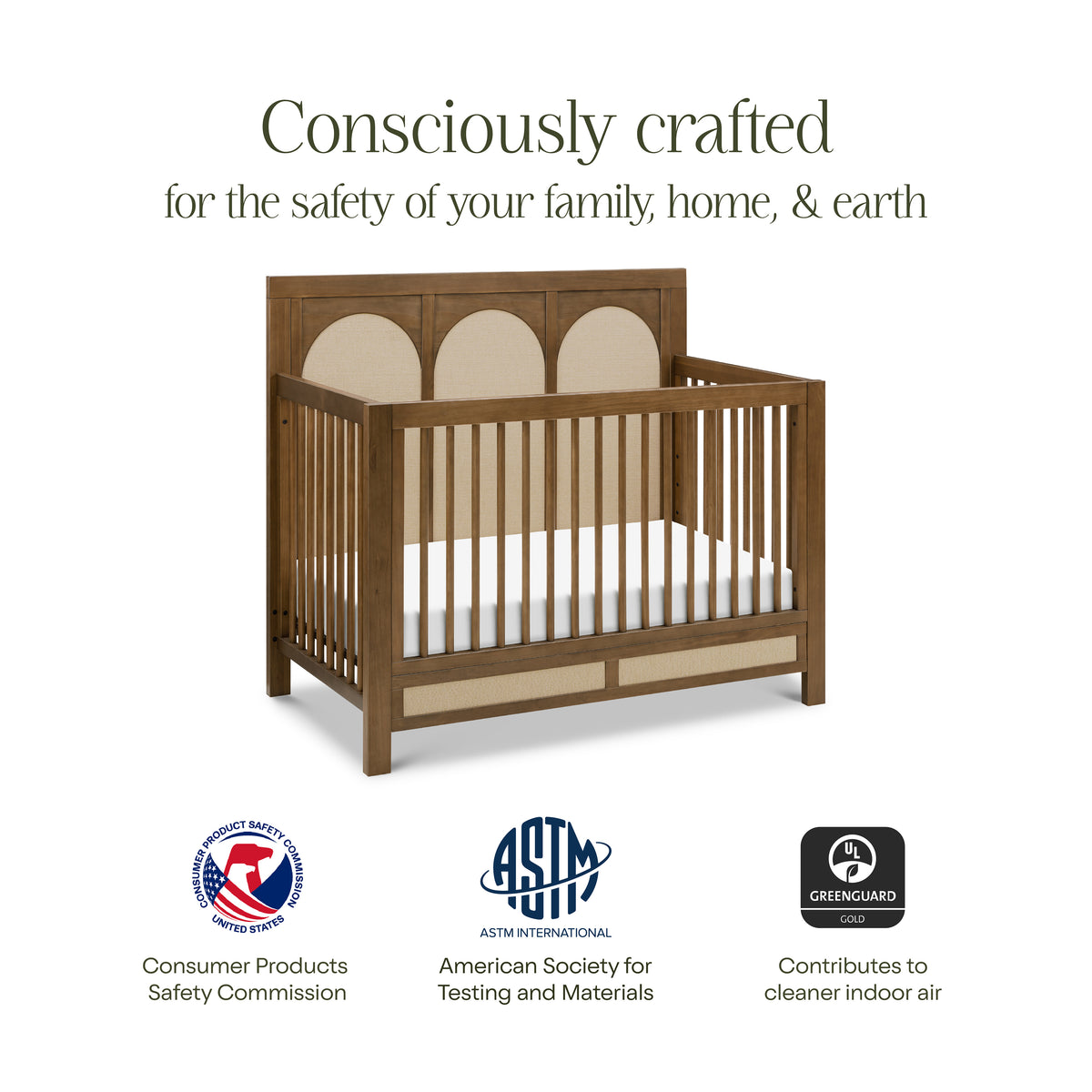 Eloise 4-in-1 Convertible Crib in Natural Walnut & Performance Sand Eco-Weave