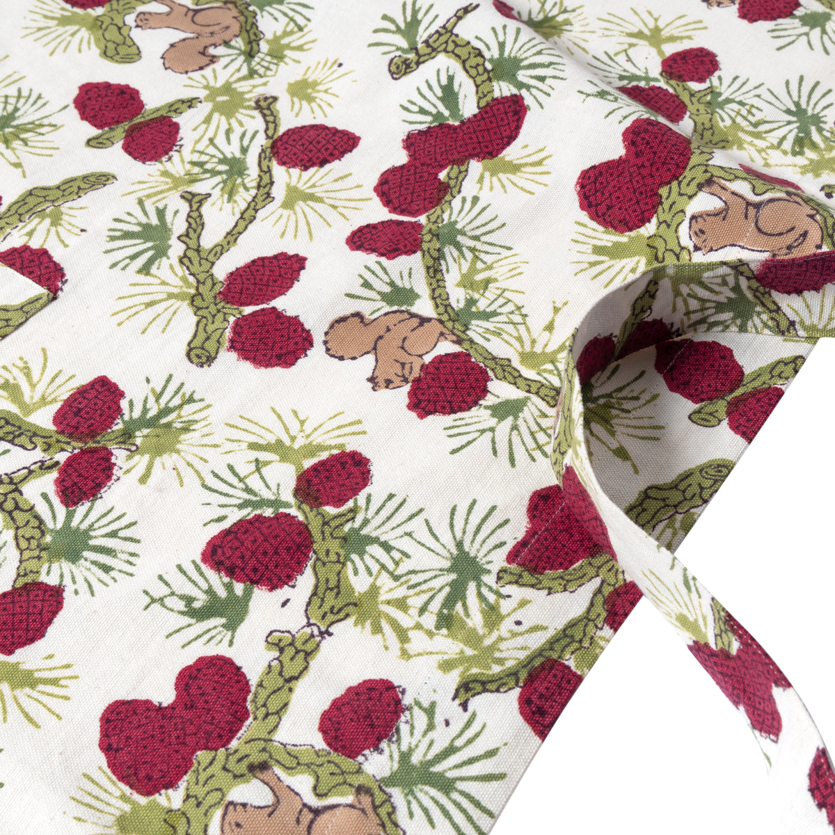 Squirrel and Pinecone Apron in Red & Brown