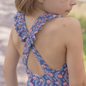 Girl’s Navy Primrose Ruffle Collar One Piece