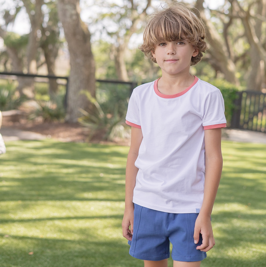 Unisex White Ringer Tee with Poppy Red Trim