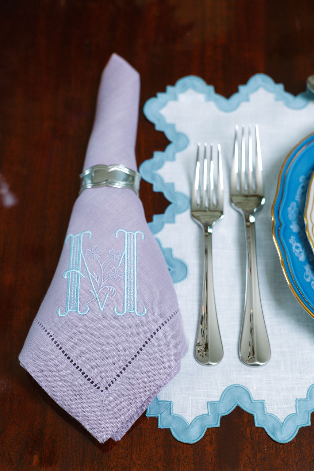 Monogram Purple Linen Napkins