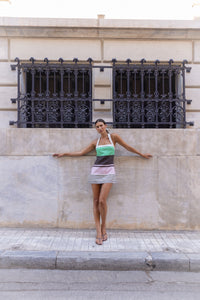 Maya Mini Halter Dress in Tango Stripe