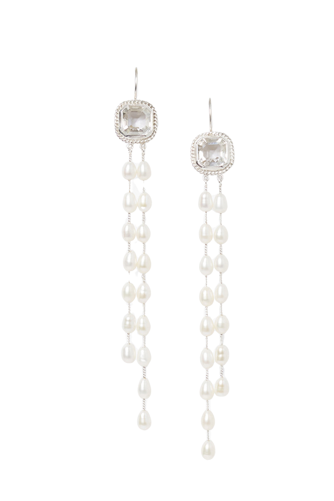 Geneva Tiered Pearl Earrings Crystal