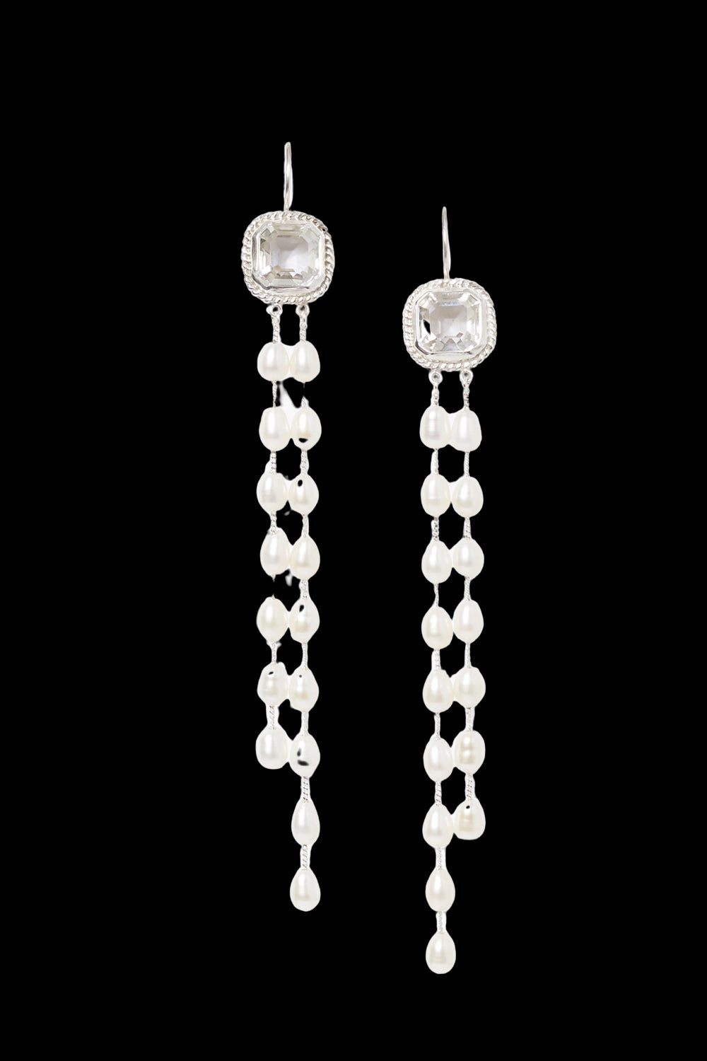 Geneva Tiered Pearl Earrings Crystal