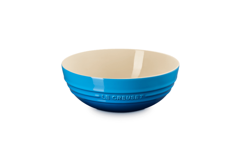 Front view of the 3.1 qt Multi Bowl in Marseille showcasing blue stoneware and cream interior with a transparent background
