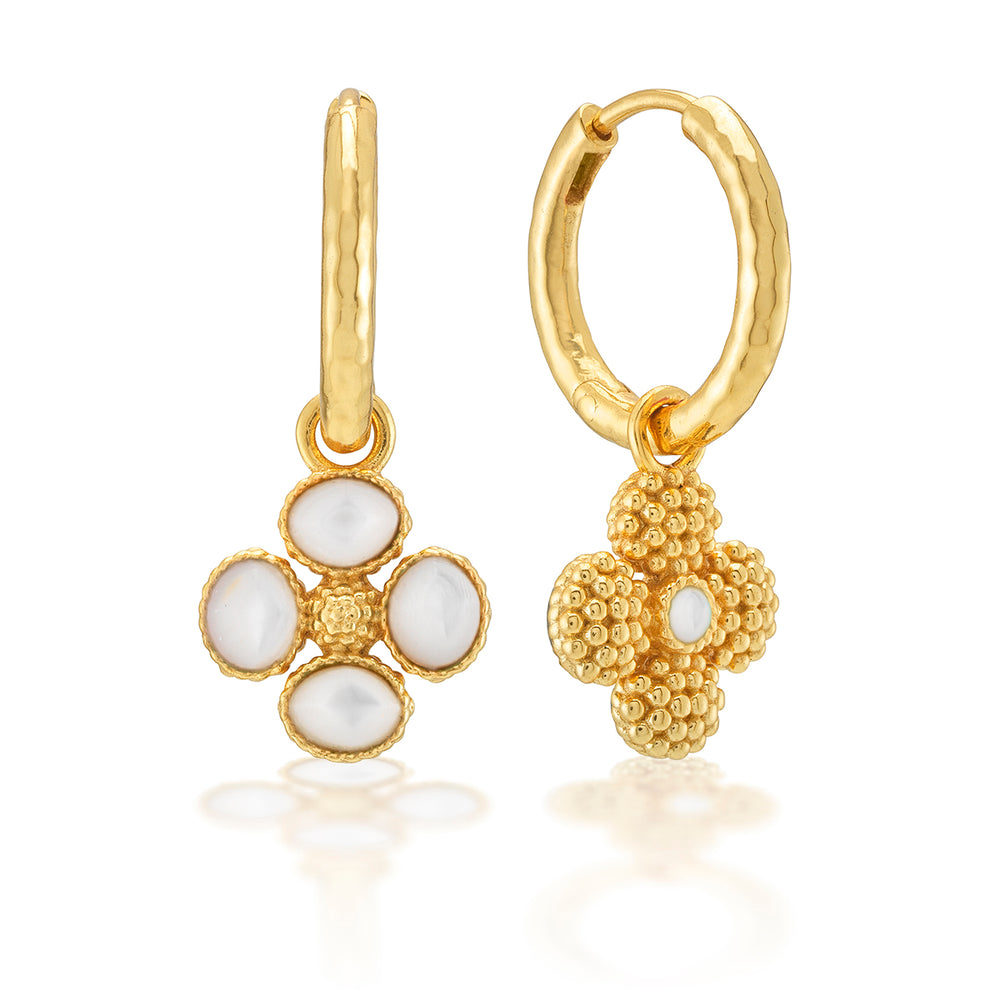 Berry Clover Hoop Earrings with Double Sided Charm in MOP