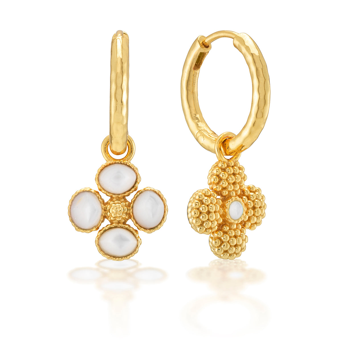 Berry Clover Hoop Earrings with Double Sided Charm in MOP