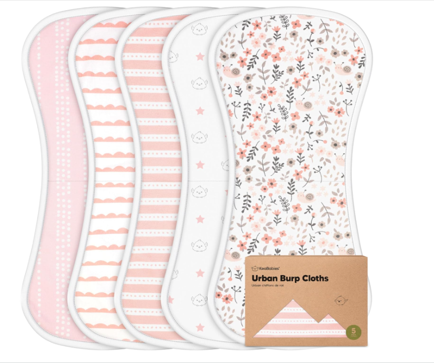 Amazon Prime includes: Organic Burp Cloths for Baby Boys and Girls - 5-Pack Super Absorbent Burping Cloth, Burp Clothes, Soft & Plush Newborn Towel, Milk Spit Up Rags, Burpy Cloth Bib for Unisex, Burping Rags(Sweet Charm)
