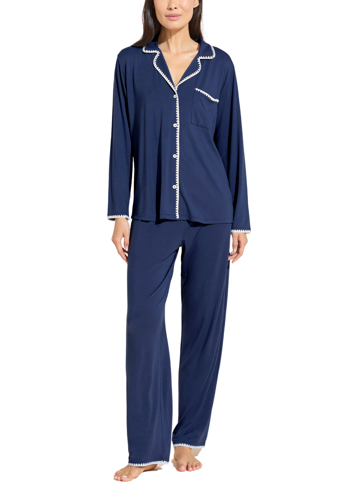 Frida TENCEL™ Modal Long PJ Set in Navy/Ivory