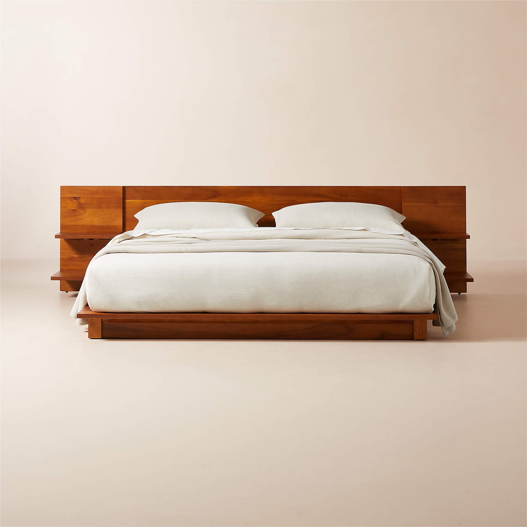 Andes Acacia Wood Platform Queen Bed with Nightstands