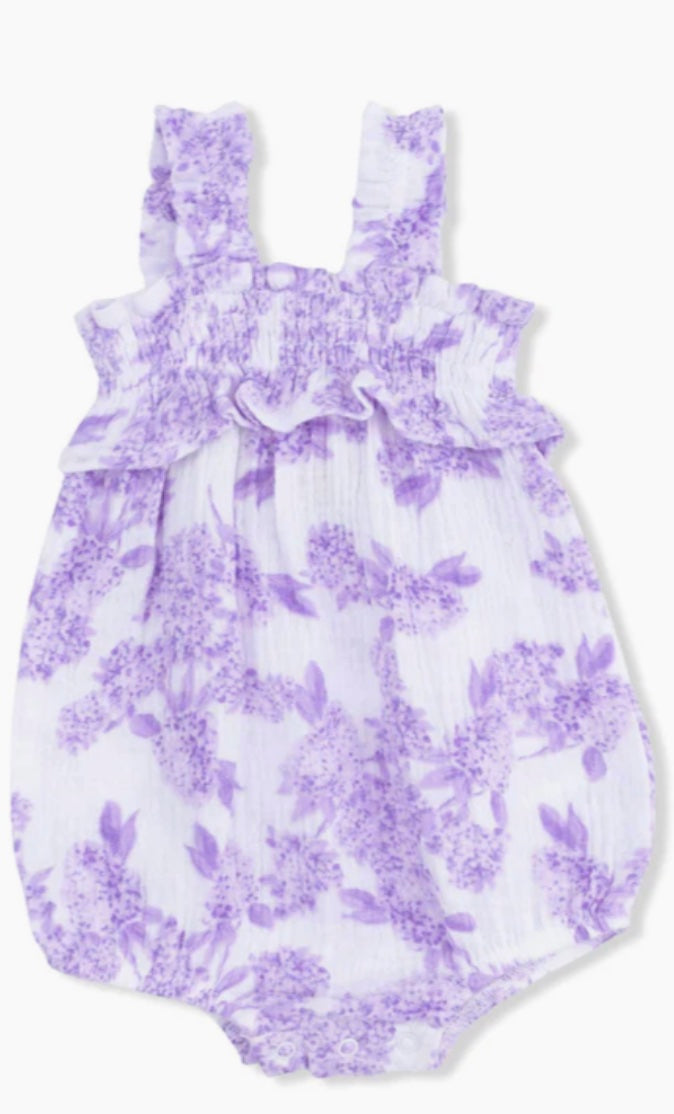 Angel Dear- Lilac Floral - Ruffly Strap Bubble- 6-9 mo.