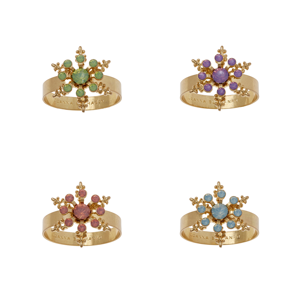 Classic Snowflake Skinny Napkin Rings in Pastel, Set of Four