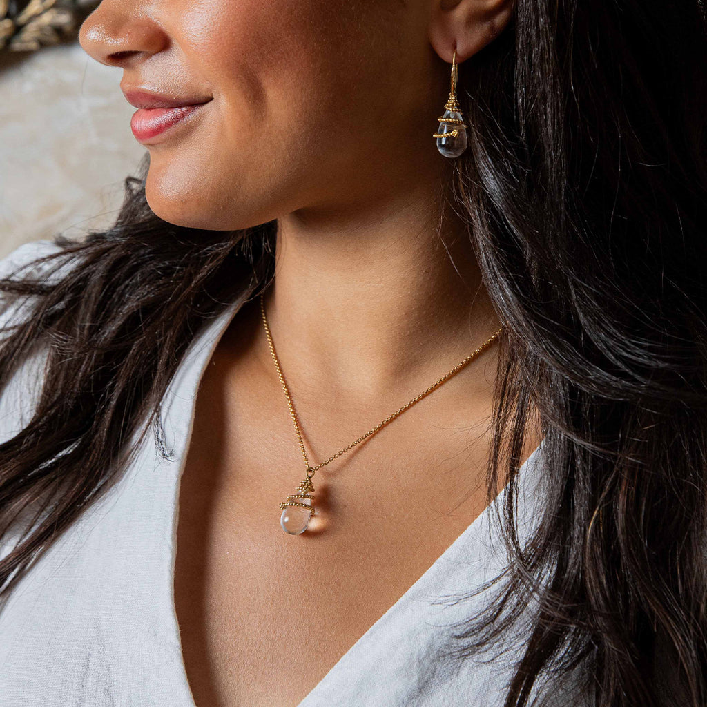 Lily Charm Necklace in Clear Quartz