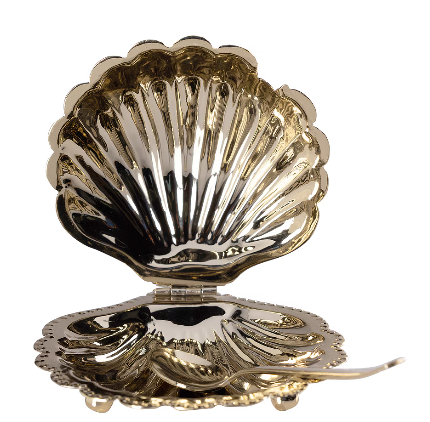 Cap Ferrat Fan Shell Lidded Bowl With Spoon
