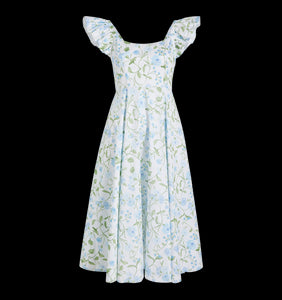 The Daphne Dress in Blue Peony Bouquet Cotton Sateen