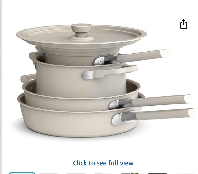 bella 9 Piece Ceramic Nonstick Cookware Set, Fits-anywhere™ Kitchenware w EverGood™ Coating, Dishwasher & Oven Safe, All Stovetops Compatible, Stackable Design, Cool Touch Handles, Oatmilk