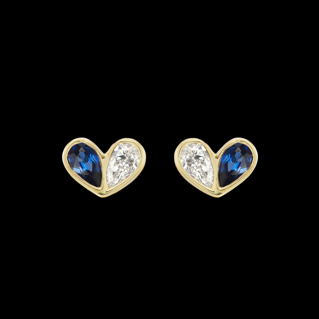 Sweetheart Studs in Diamond and Blue Sapphire