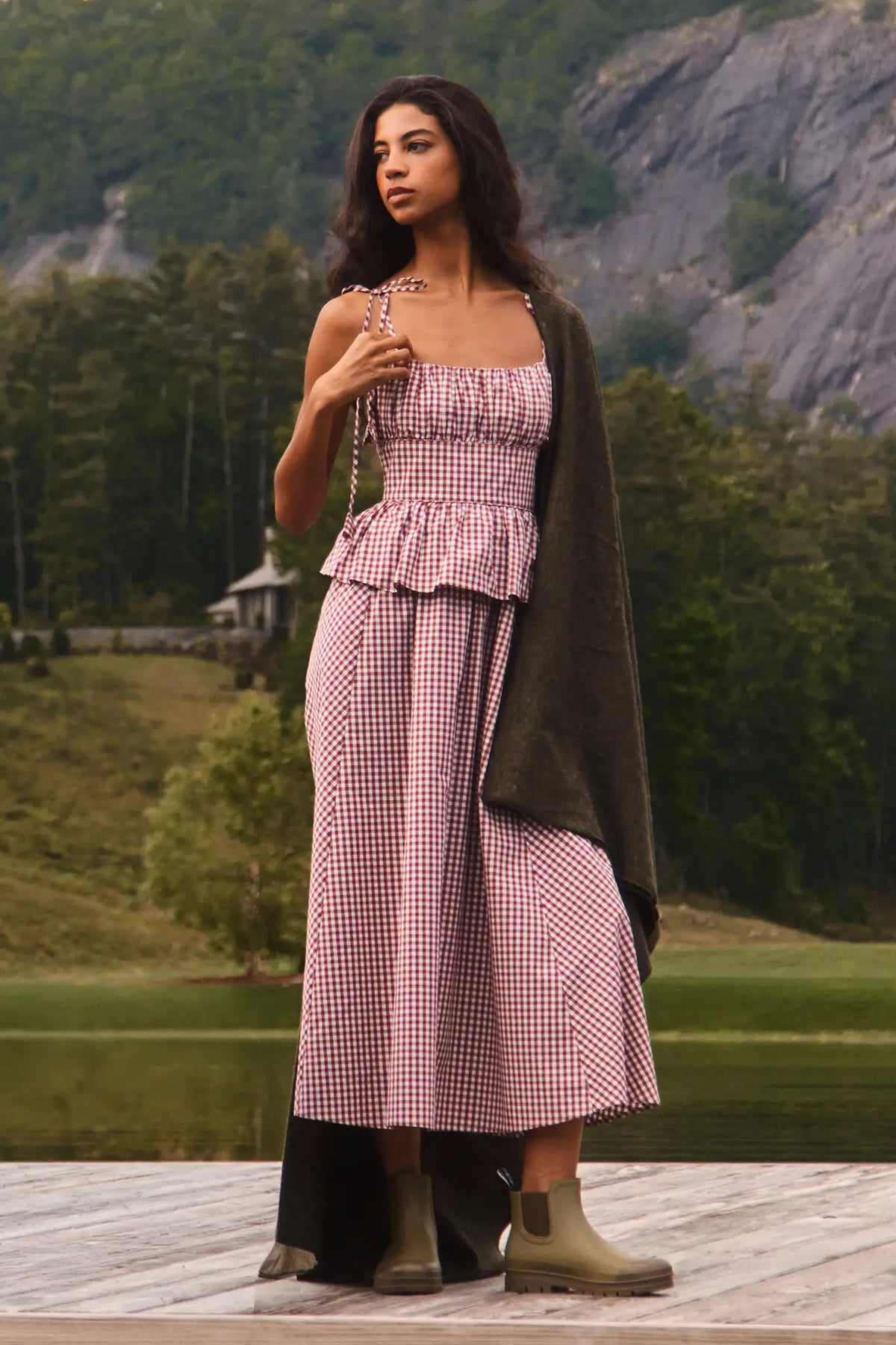 The Betsy Dress in Cotswold Check Rust micro gingham.