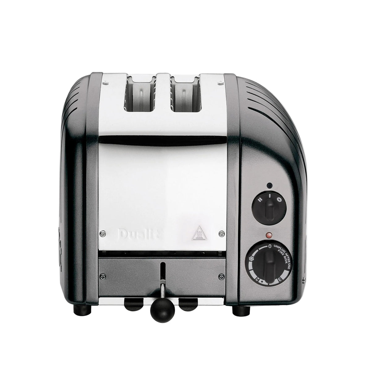Front view of 2 Slot Classic Toaster in Metallic Charcoal showcasing two extra-wide slots and front controls with white background