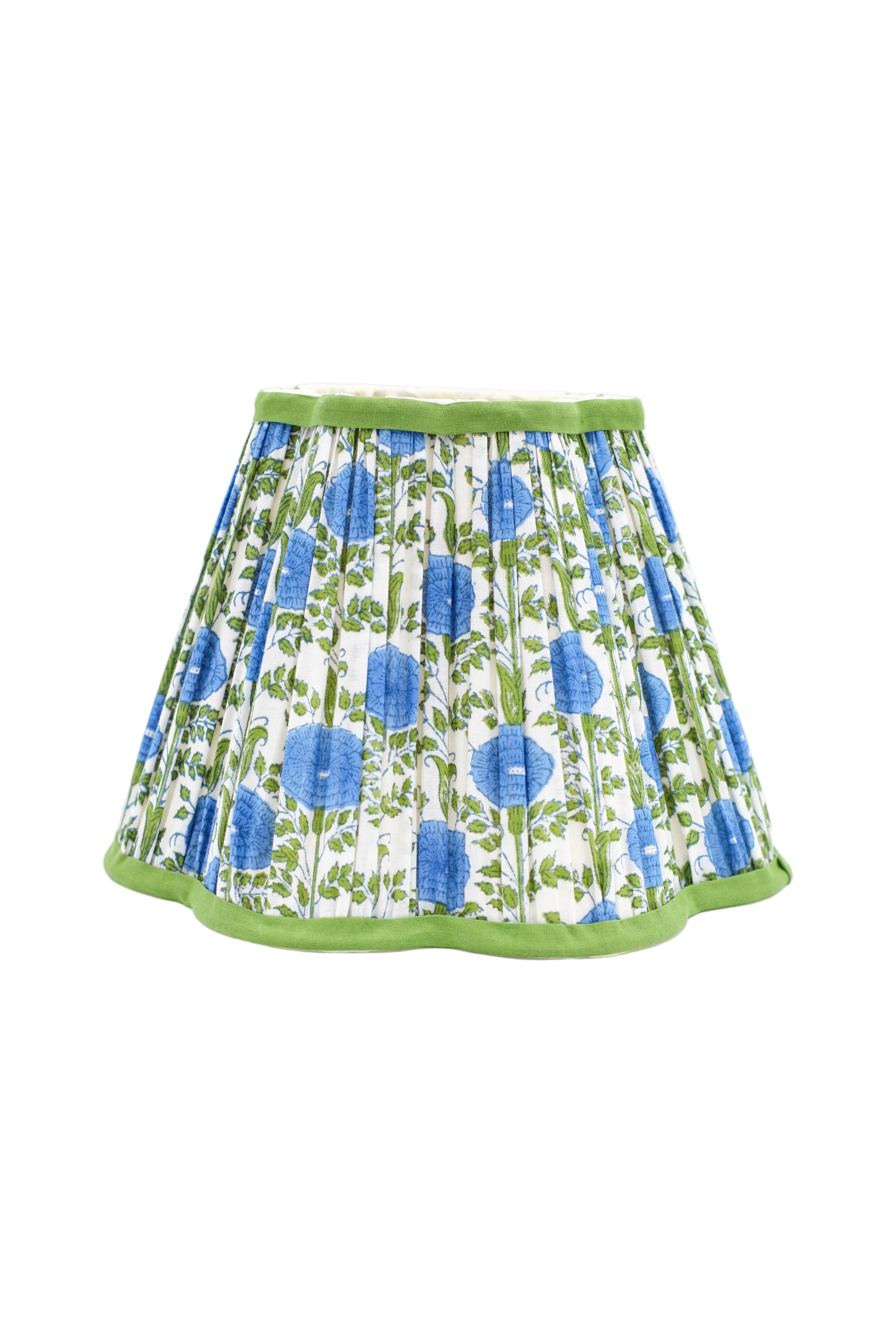 Araminta blue blockprint scalloped pleated lampshade from Inner Child