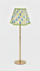 Inner Child pleated blockprint scalloped lampshade with araminta blue floral pattern and green trim