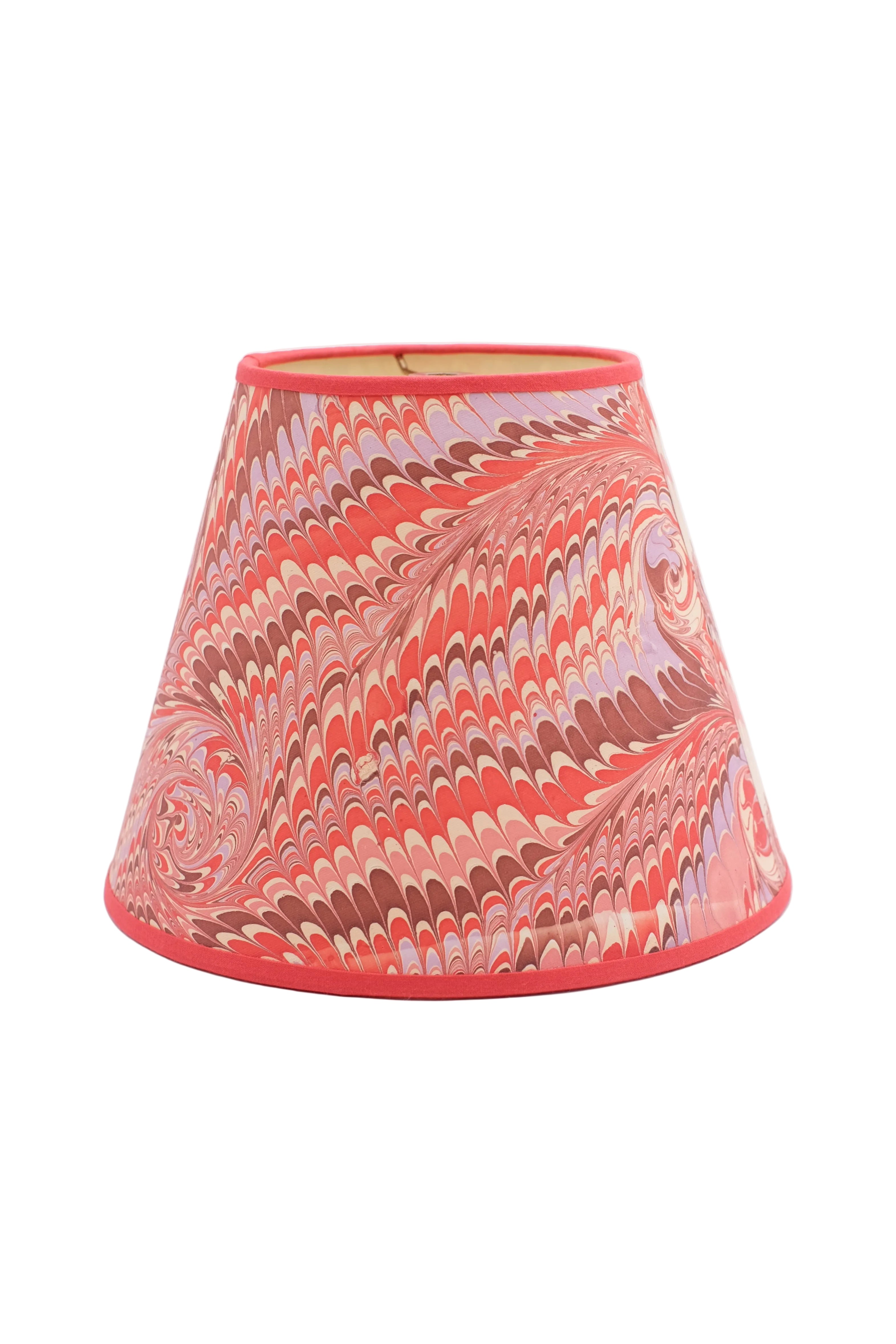 10" Hand-Marbled Empire Lampshade in Florentine Pink with red, brown, lavender patterns
