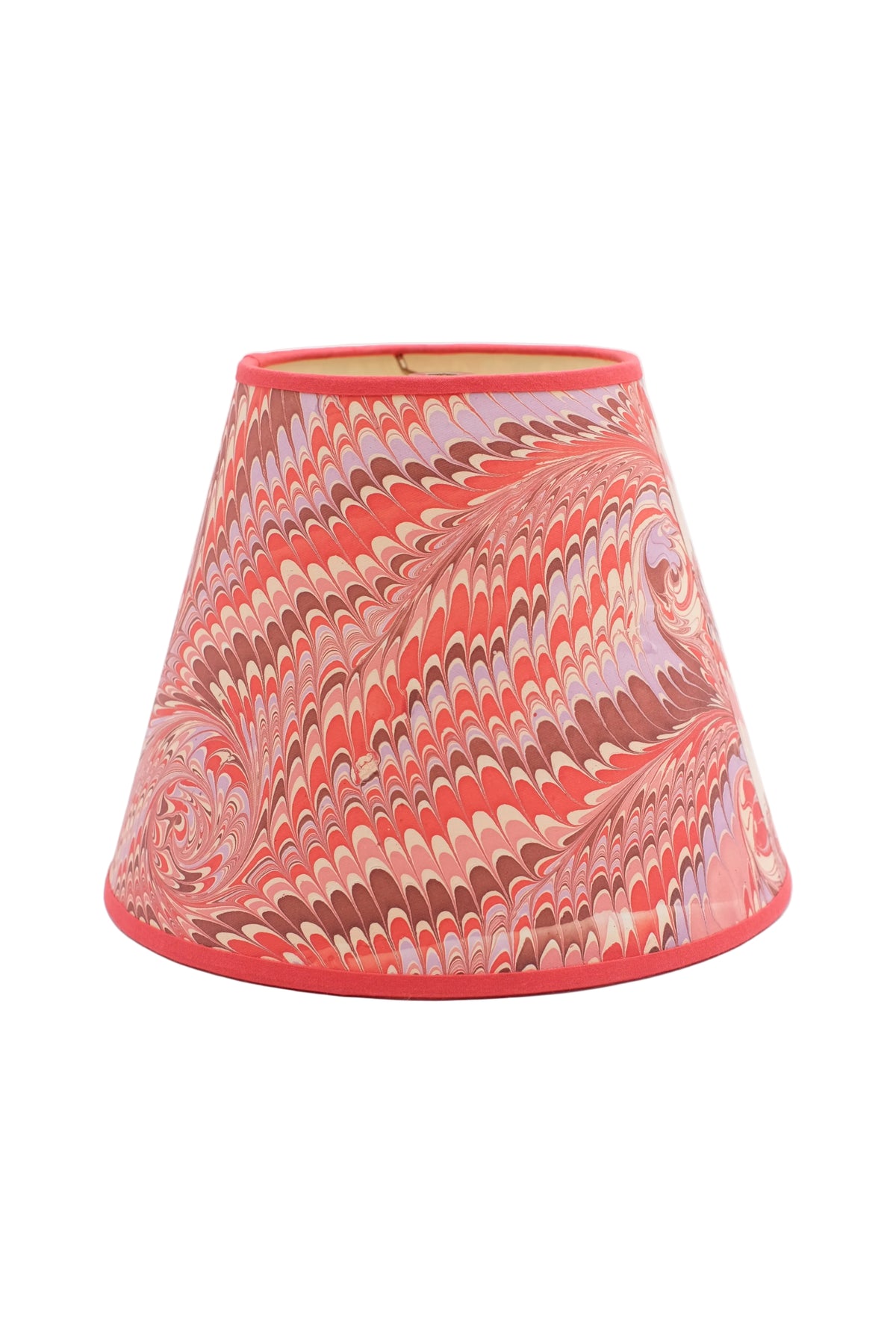 10" Hand-Marbled Empire Lampshade in Florentine Pink with red, brown, lavender patterns