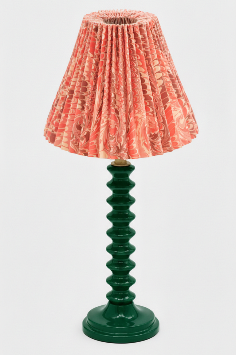 10" hand-marbled pleated empire lamp with florentine pink patterned shade