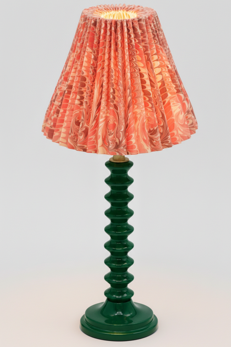 10" hand-marbled pleated empire lamp with florentine pink patterned shade