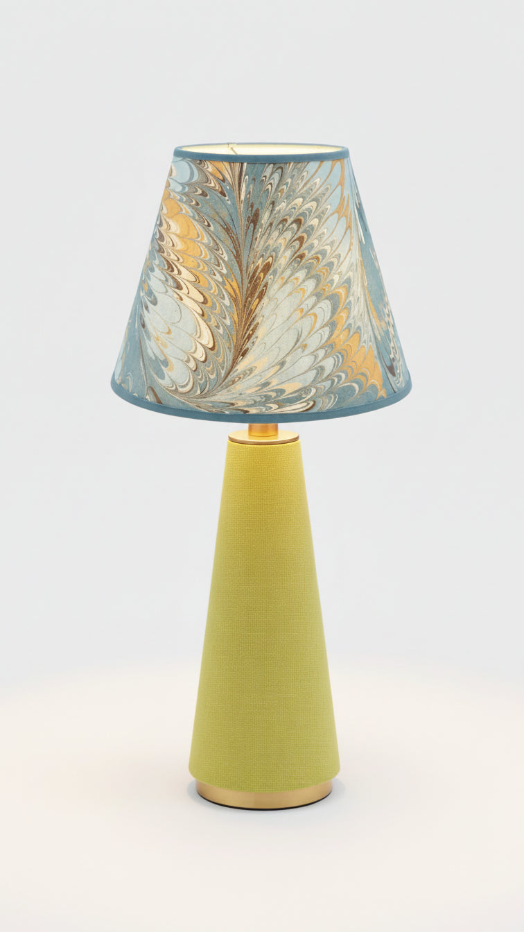 10 inch Hand-Marbled Empire Table Lamp with yellow-green fabric base and marbled lampshade