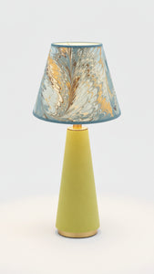 10 inch Hand-Marbled Empire Table Lamp with yellow-green fabric base and marbled lampshade