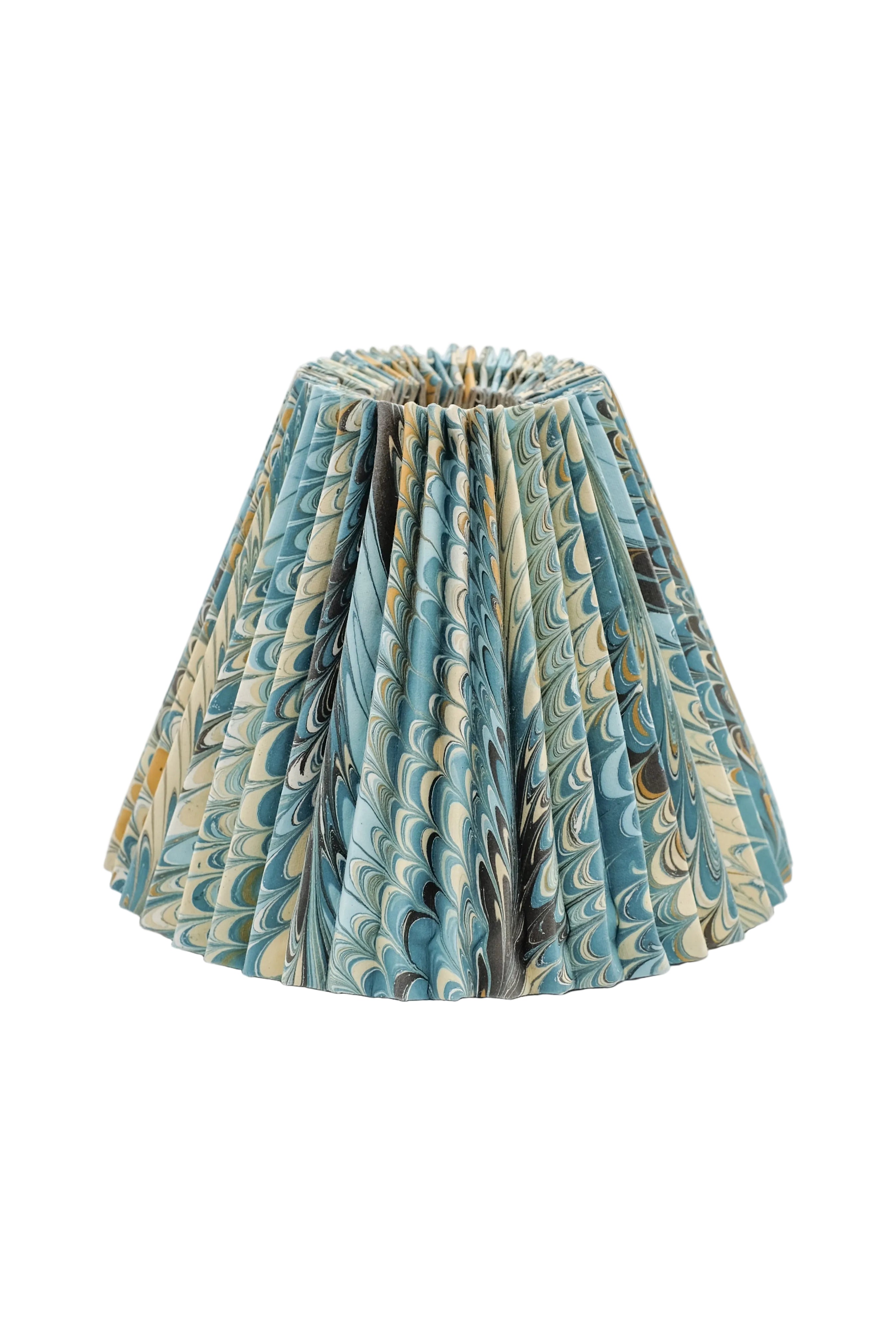 10" hand-marbled pleated empire lampshade in blue-green marbled design