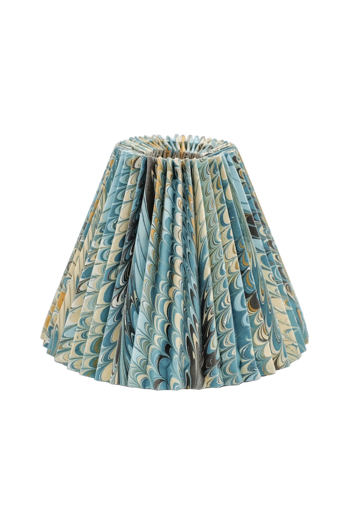 10" hand-marbled pleated empire lampshade in blue-green marbled design