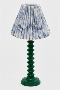 10 inch hand-marbled pleated empire lampshade with blue and white ocean pattern on green base