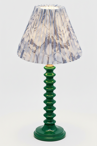 10" Hand-Marbled Pleated Empire Lampshade Ocean Wave blue-gray marbling green stacked base - Inner Child