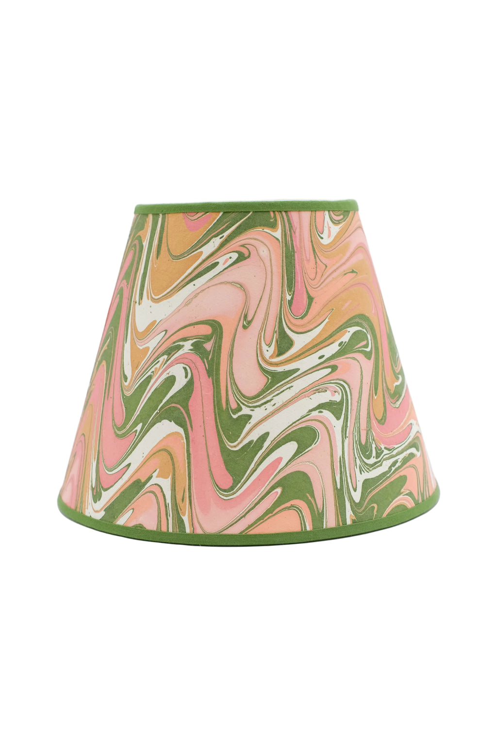10" hand-marbled empire lampshade - peony bloom swirls with pink, green, orange, green trim