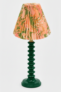 10" Hand-Marbled Pleated Empire Lampshade Peony Bloom orange-green marbling green stacked base - Inner Child