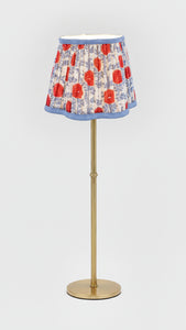 8-inch pleated blockprint scalloped lampshade with red floral patterns on brass floor lamp - Inner Child