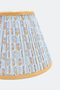 Close-up view of sky blue daisy blockprint pleated empire lampshade
