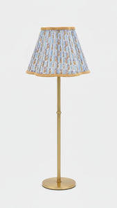 Inner Child pleated blockprint scalloped table lamp with sky blue daisy shade and brass stand