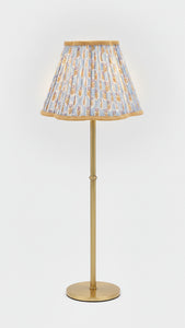 Inner Child pleated blockprint scalloped table lamp with sky blue daisy shade and brass stand