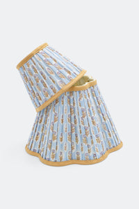 10" pleated blockprint scalloped lampshades in sky blue daisy pattern - Inner Child