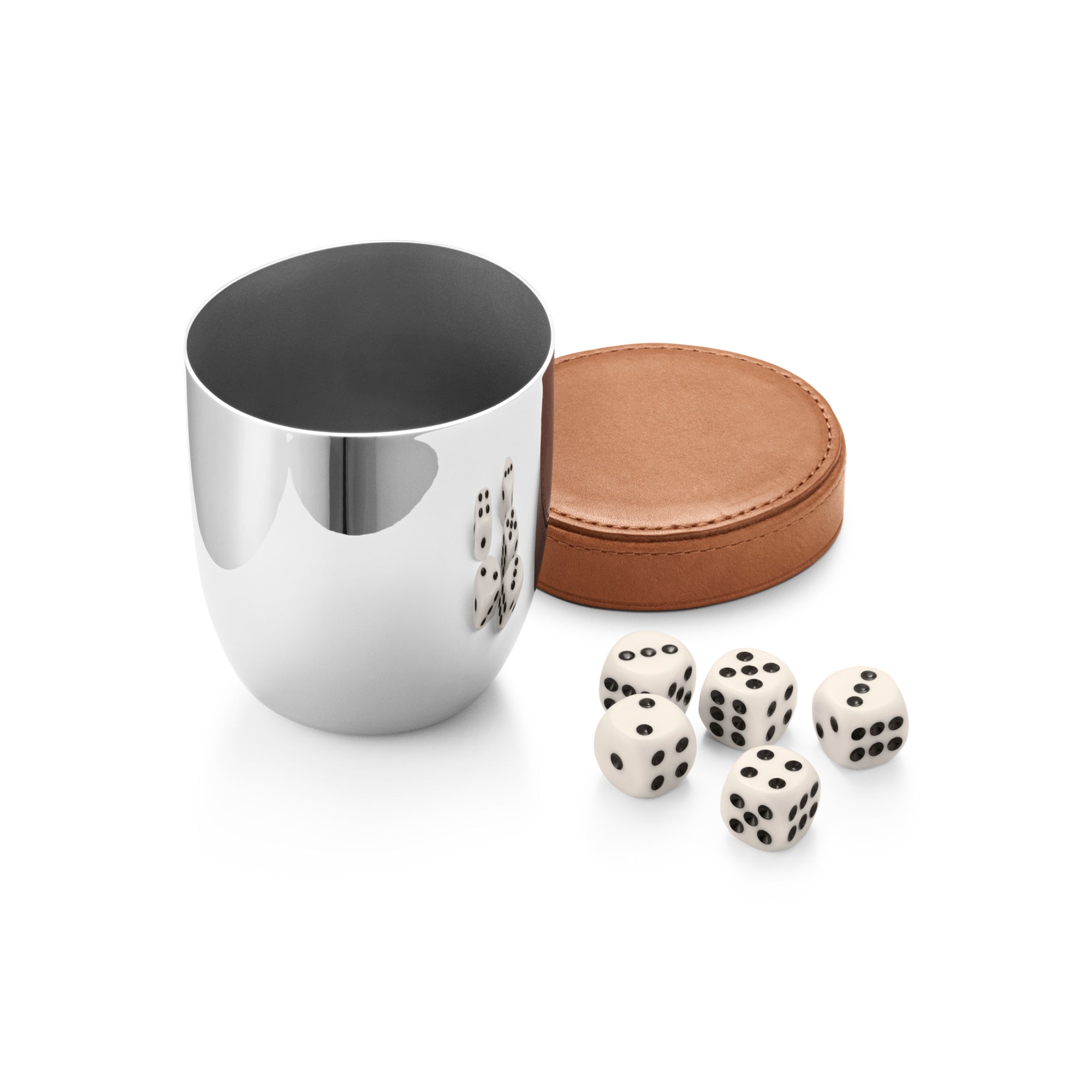 Sky Dice Travel Cup & 5 Dice, Leather & Stainless Steel