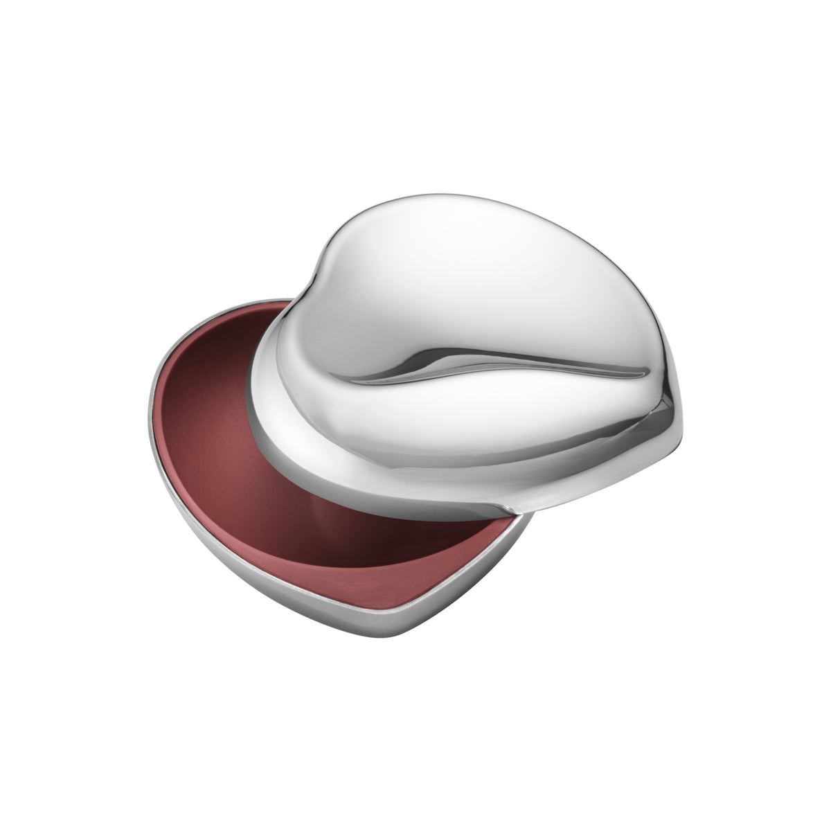 Close-up view of Heart Pill Box Stainless Steel showcasing its rose-colored interior and open design against a white background