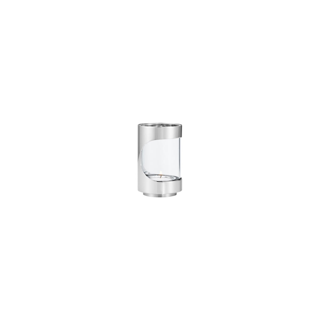 Chrome Contours Tea Light in Stainless Steel & Glass