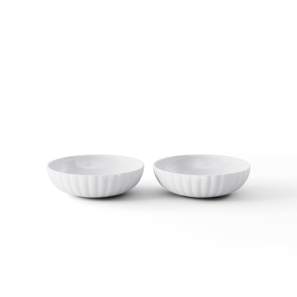 Front view of Bernadotte Bowl Porcelain, 2 pcs showcasing fluted porcelain sides with a white background